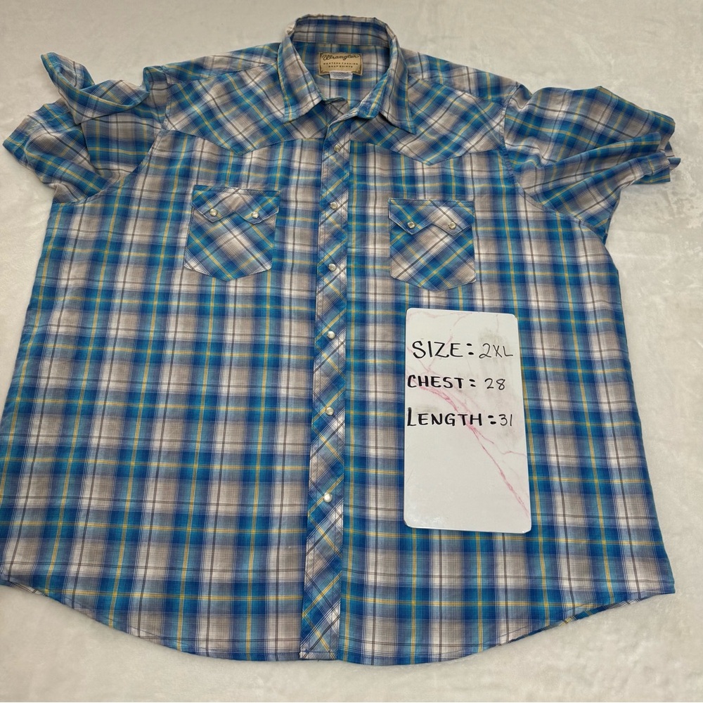 Wrangler Fashion Snap Shirt Men's 2XL BIG Blue-Turquoise Western Pearl Snap⭐️